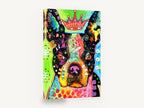 Crowned Boston Pop Dog, pop art boston terrier portrait, animal canvas wall art print ready to hang