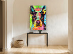 Crowned Boston Pop Dog animal canvas print on the wall of a hallway
