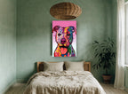 Pink Pop Pitbull animal canvas print on the wall of a bedroom