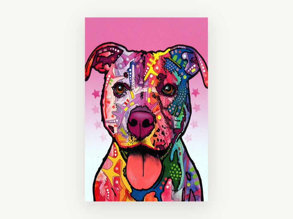 Pink Pop Pitbull, colourful pop art pitbull portrait, animal canvas wall art print, front view