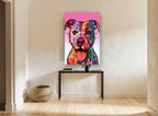 Pink Pop Pitbull animal canvas print on the wall of a hallway