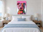 Pink Pop Pitbull animal canvas print on the wall of a bedroom