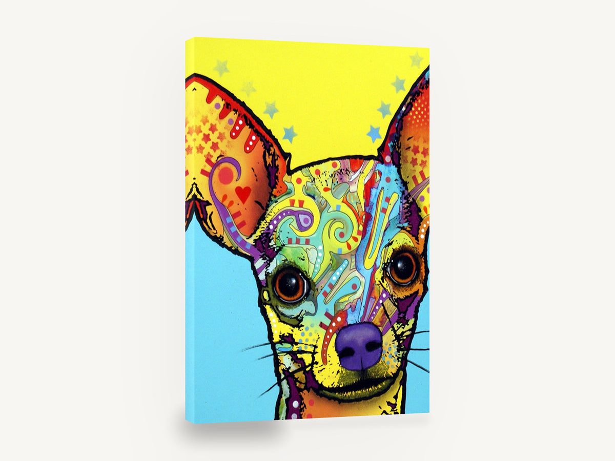 Pop Art Chihuahua Portrait, colourful pop art chihuahua illustration, animal canvas wall art print ready to hang