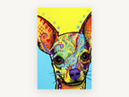 Pop Art Chihuahua Portrait, colourful pop art chihuahua illustration, animal canvas wall art print, front view