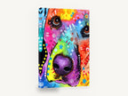 Rainbow Nose Pup, colourful pop art dog portrait, animal canvas wall art print ready to hang