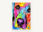 Rainbow Nose Pup, colourful pop art dog portrait, animal canvas wall art print, front view