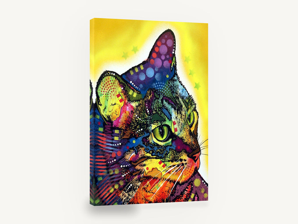 Neon Tabby Gaze, colourful pop art cat illustration, animal canvas wall art print ready to hang