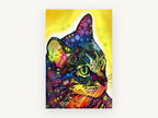 Neon Tabby Gaze, colourful pop art cat illustration, animal canvas wall art print, front view