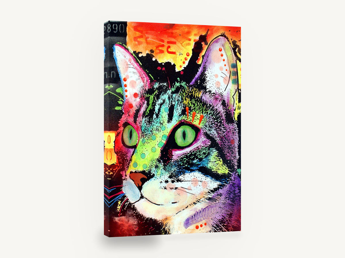 Emerald Eyed Tabby, colourful pop art cat portrait, animal canvas wall art print ready to hang