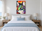 Emerald Eyed Tabby animal canvas print on the wall of a bedroom