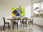 Neon Dachshund Portrait animal canvas print on the wall of a dining room