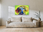 Neon Dachshund Portrait animal canvas print on the wall of a living room