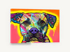 Neon Love Pup, colourful pop art dog portrait, animal canvas wall art print ready to hang