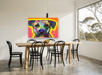 Neon Love Pup animal canvas print on the wall of a dining room
