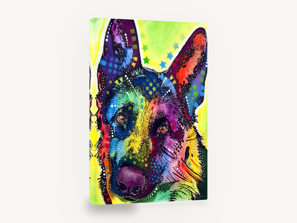Starlit Shepherd Portrait, colourful german shepherd pop art, animal canvas wall art print ready to hang