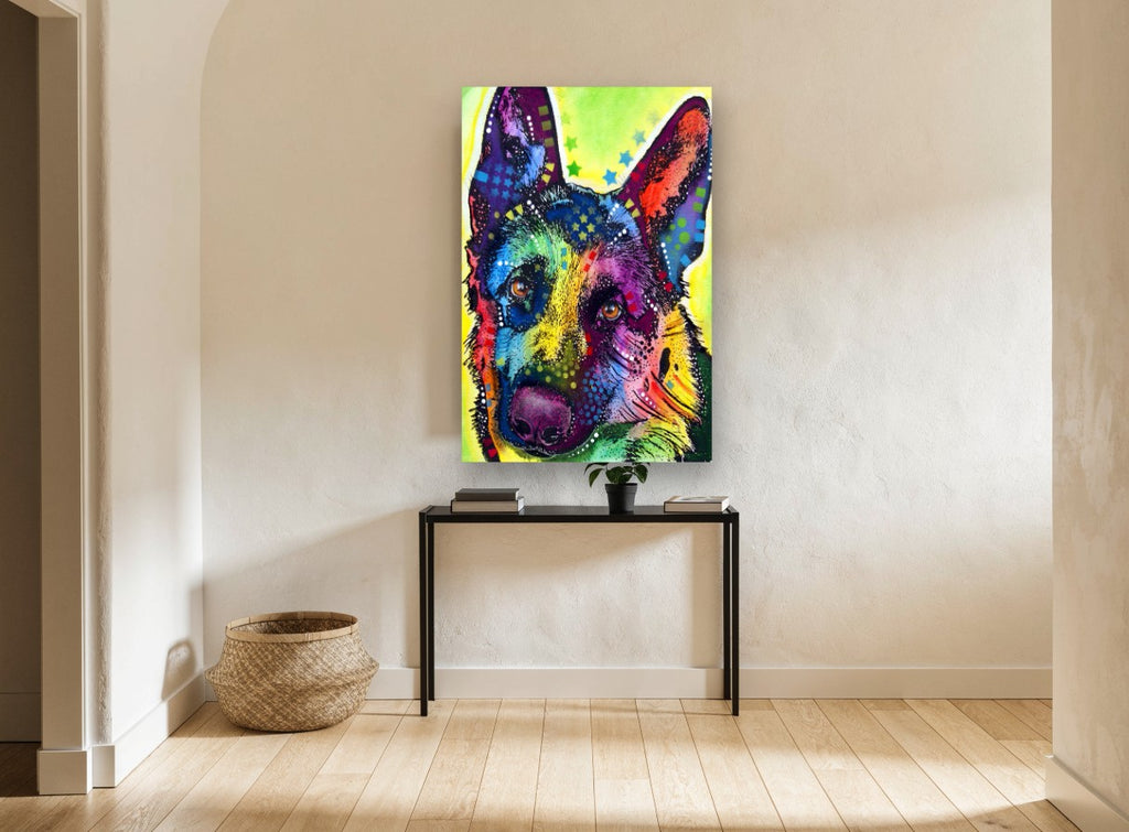 Starlit Shepherd Portrait animal canvas print on the wall of a hallway