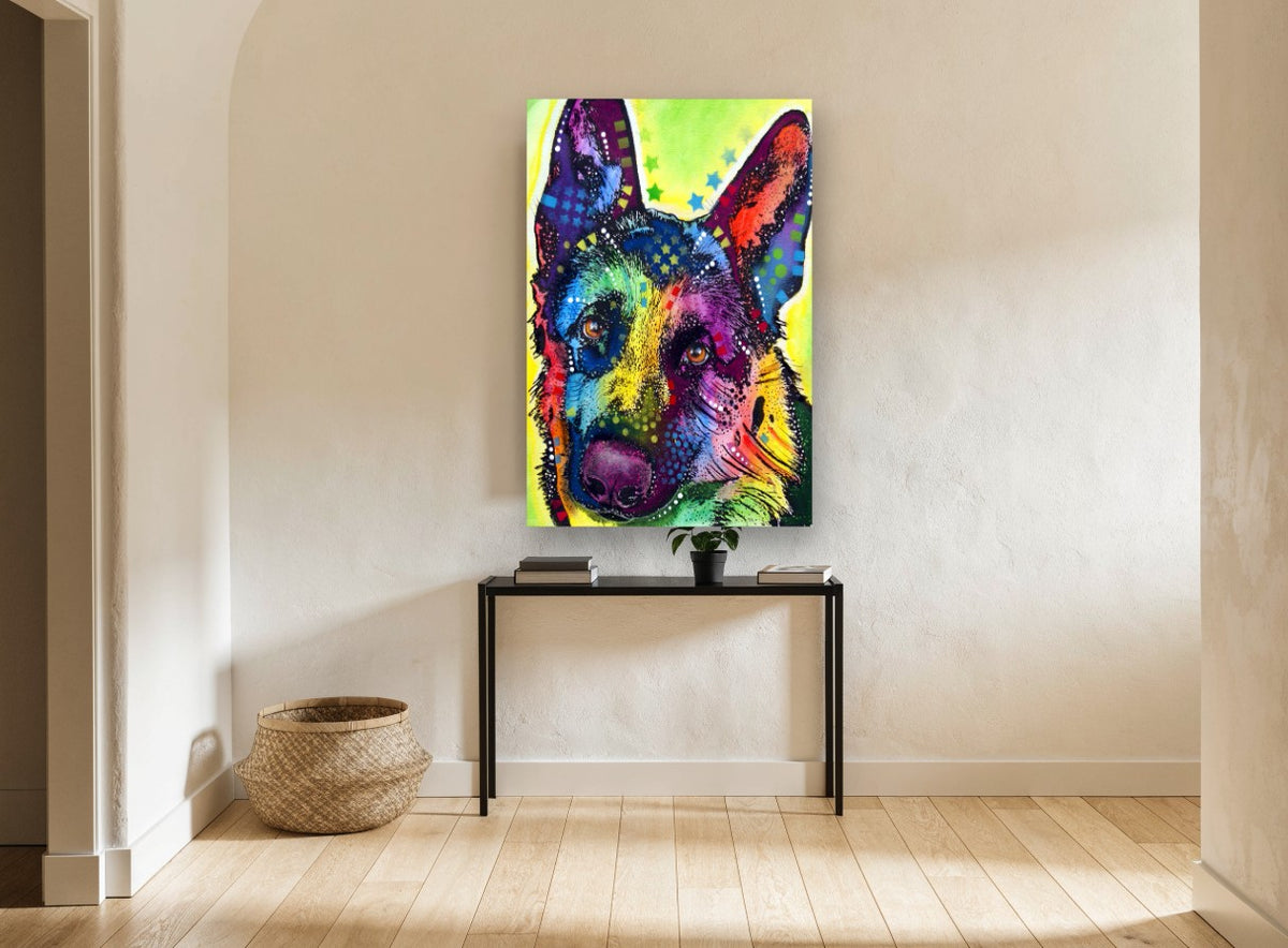Starlit Shepherd Portrait animal canvas print on the wall of a hallway