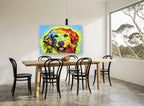 Rainbow Retriever Smile animal canvas print on the wall of a dining room