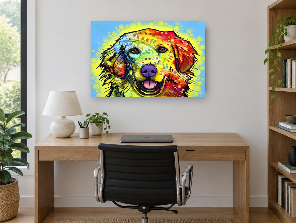 Rainbow Retriever Smile animal canvas print on the wall of a study