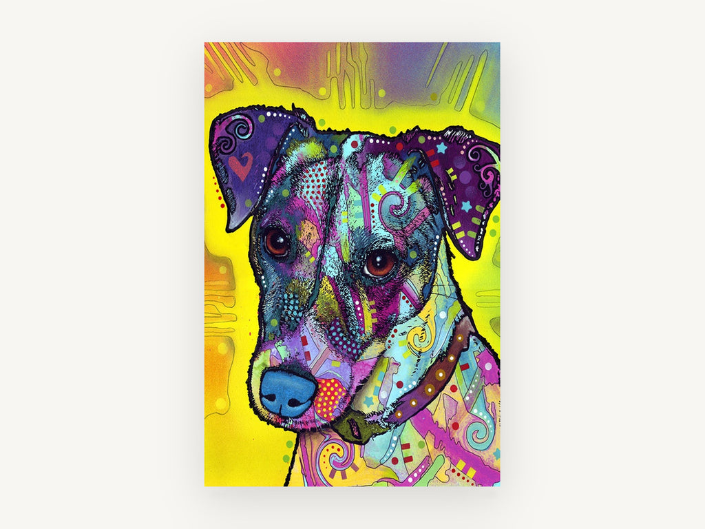 Pop Art Terrier, colourful pop art terrier illustration, animal canvas wall art print, front view