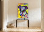 Pop Art Terrier animal canvas print on the wall of a hallway