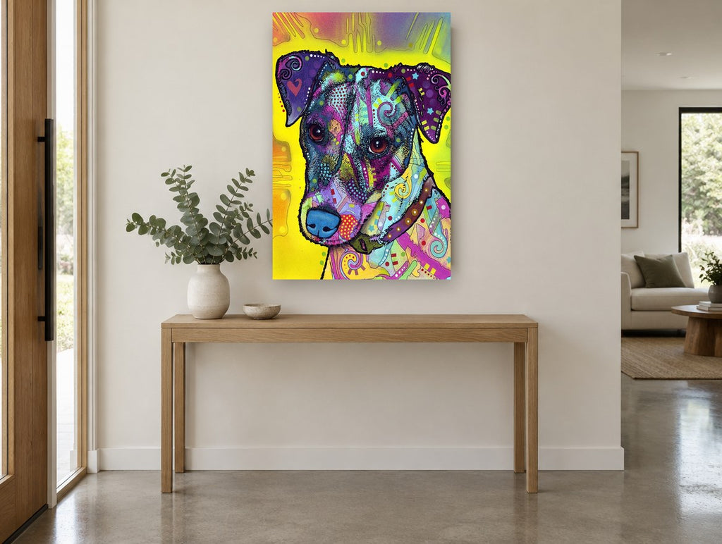 Pop Art Terrier animal canvas print on the wall of a entry hall