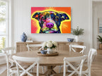 Sunburst Heart Pit Bull Portrait animal canvas print on the wall of a Hamptons dining room