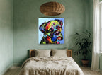 Rainbow Tilted Mastiff animal canvas print on the wall of a bedroom