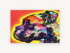Neon Boxer Profile, colourful pop art boxer dog, animal canvas wall art print, front view