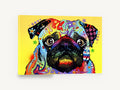 Rainbow Pug Pop, colourful pop art pug portrait, animal canvas wall art print ready to hang