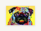 Rainbow Pug Pop, colourful pop art pug portrait, animal canvas wall art print, front view