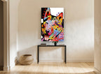 Rainbow Husky Pop animal canvas print on the wall of a hallway