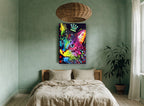 Crowned Rainbow Cat animal canvas print on the wall of a bedroom