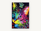 Crowned Rainbow Cat, colourful pop art cat illustration, animal canvas wall art print, front view