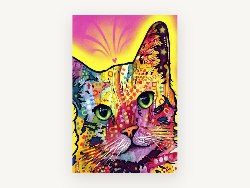 Neon Pop Tabby, colourful pop art cat illustration, animal canvas wall art print, front view