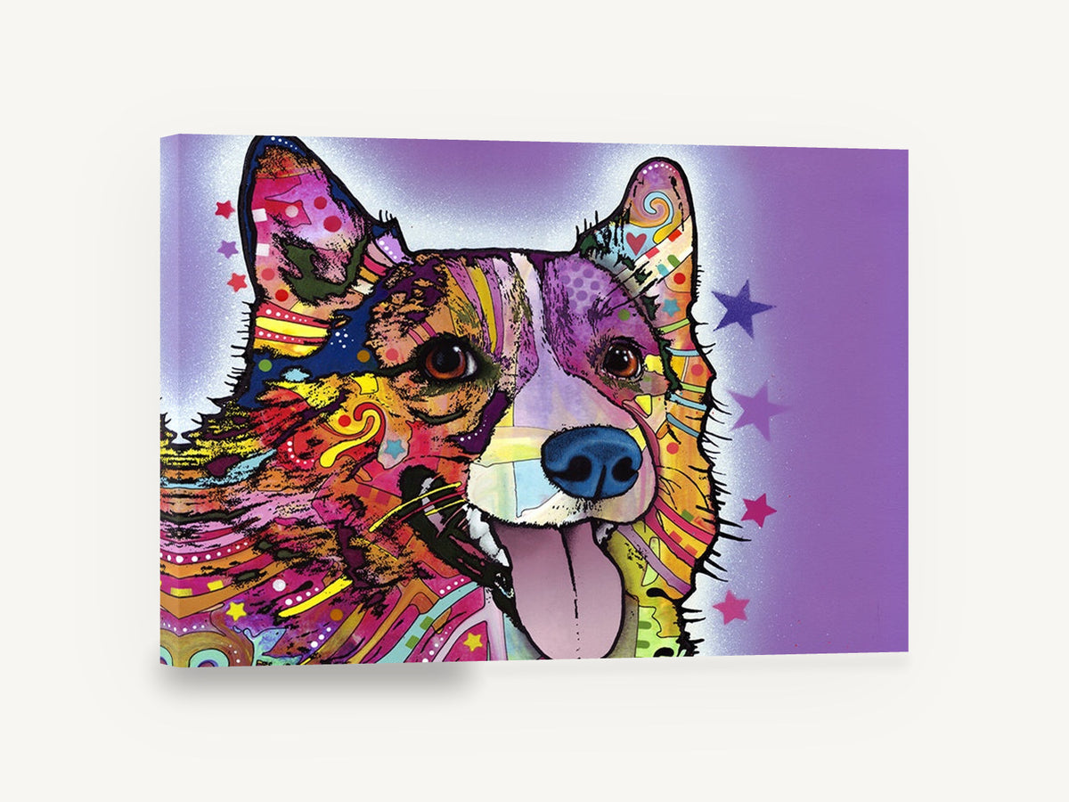 Purple Pop Corgi, colourful pop art corgi illustration, animal canvas wall art print ready to hang