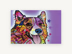 Purple Pop Corgi, colourful pop art corgi illustration, animal canvas wall art print, front view