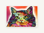 Neon Patchwork Cat, colourful pop art cat illustration, animal canvas wall art print, front view