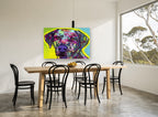 Neon Ridgeback Portrait animal canvas print on the wall of a dining room