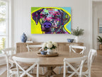 Neon Ridgeback Portrait animal canvas print on the wall of a Hamptons dining room