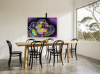 Rainbow Soul Pit Bull animal canvas print on the wall of a dining room