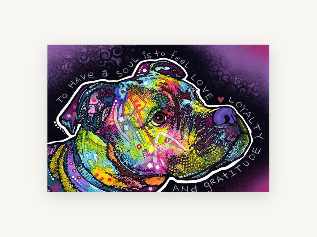 Rainbow Soul Pit Bull, colourful pit bull pop art portrait, animal canvas wall art print, front view