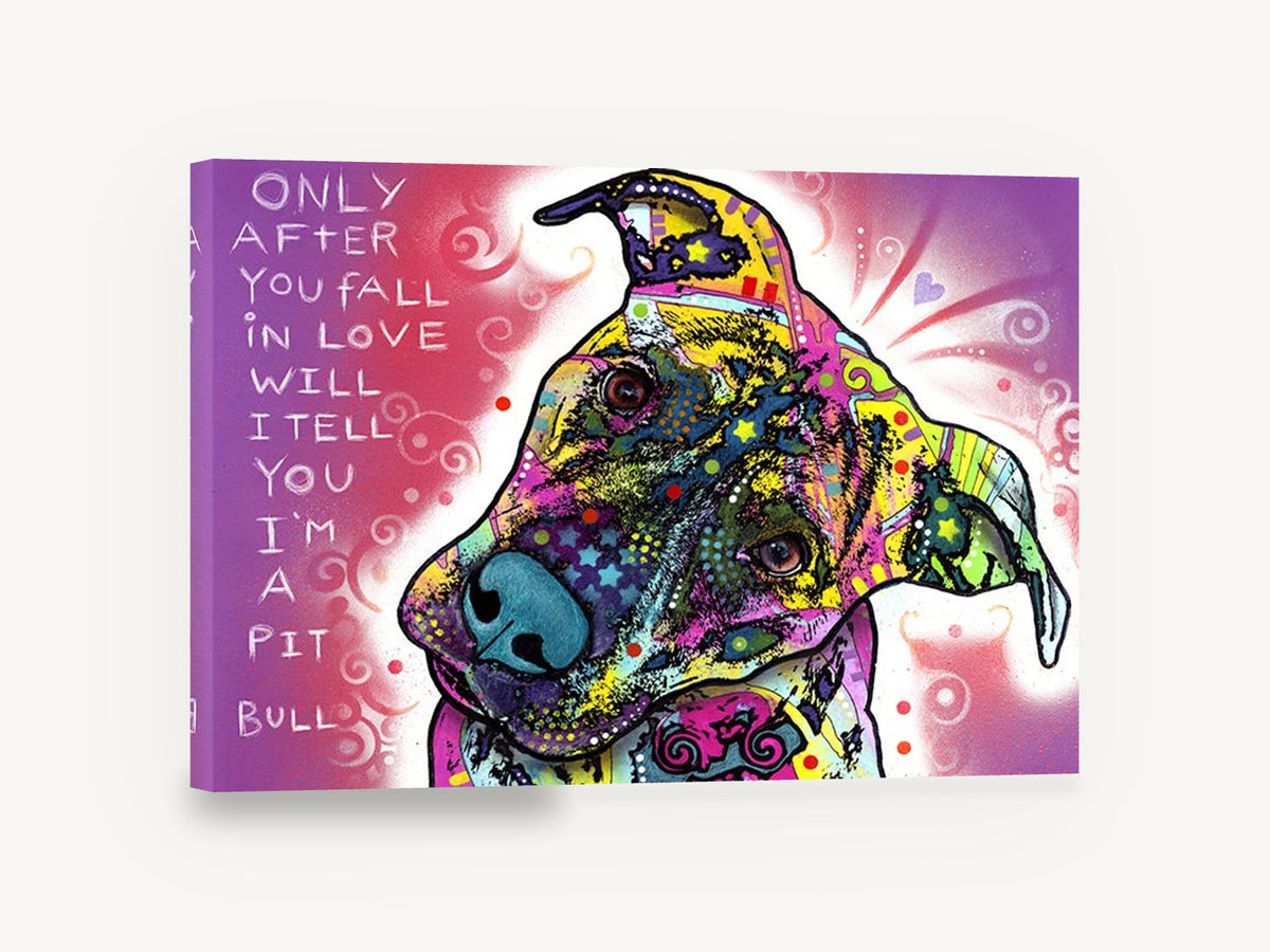 Pit Bull Love Confession, colourful pit bull pop art illustration, animal canvas wall art print ready to hang