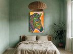 Rainbow Zebra Profile animal canvas print on the wall of a bedroom