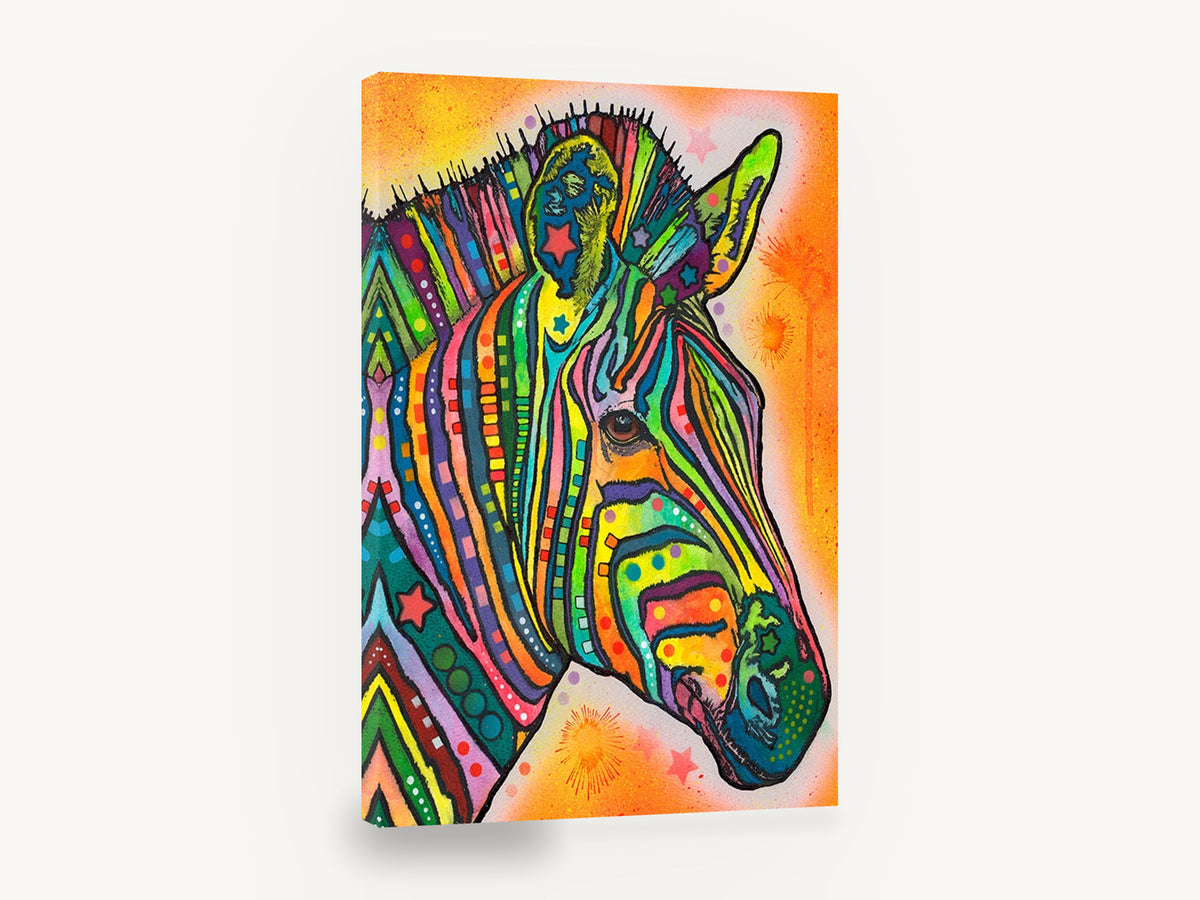 Rainbow Zebra Profile, colourful pop art zebra illustration, animal canvas wall art print ready to hang