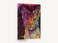 Neon Patchwork Cat, colourful pop art cat portrait, animal canvas wall art print ready to hang