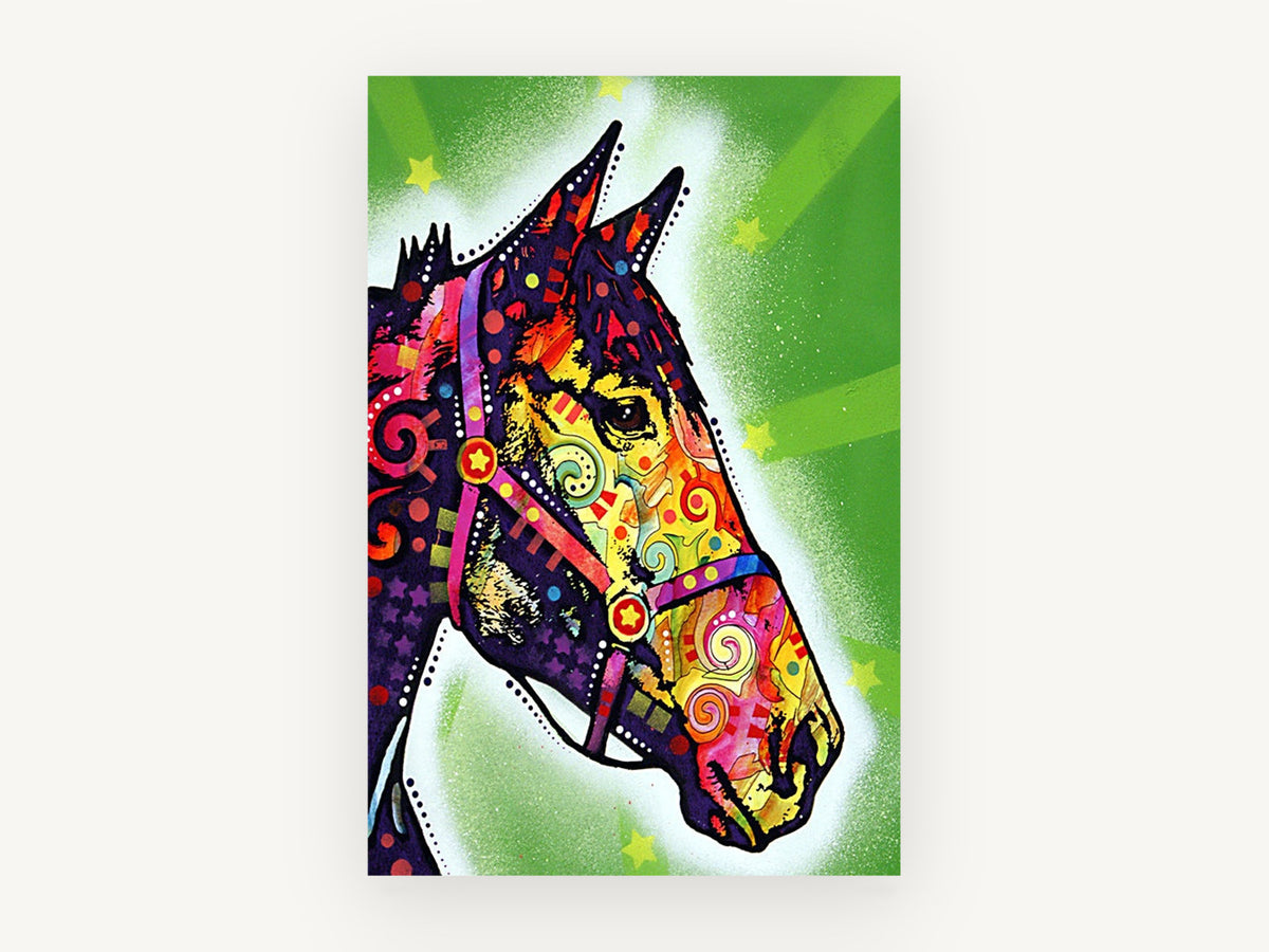 Star Halter Horse, pop art horse head illustration, animal canvas wall art print, front view