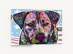 Starry Flag Pup, pop art dog portrait illustration, animal canvas wall art print ready to hang