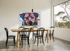 Starry Flag Pup animal canvas print on the wall of a dining room