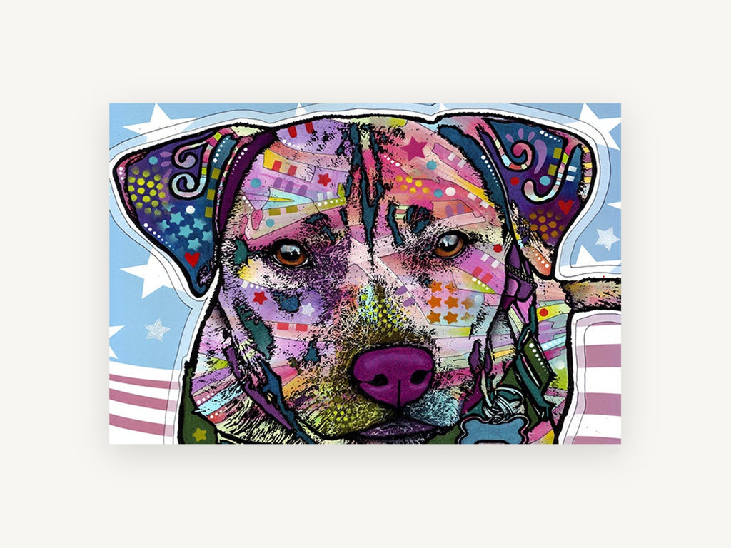 Starry Flag Pup, pop art dog portrait illustration, animal canvas wall art print, front view